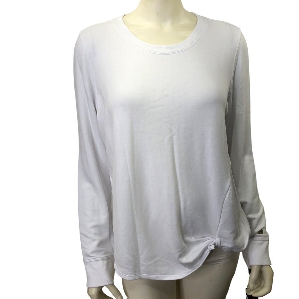 DONNA KARAN $59 ACTIVE‎ WHITE LONG SLEEVE TOP LG NWT